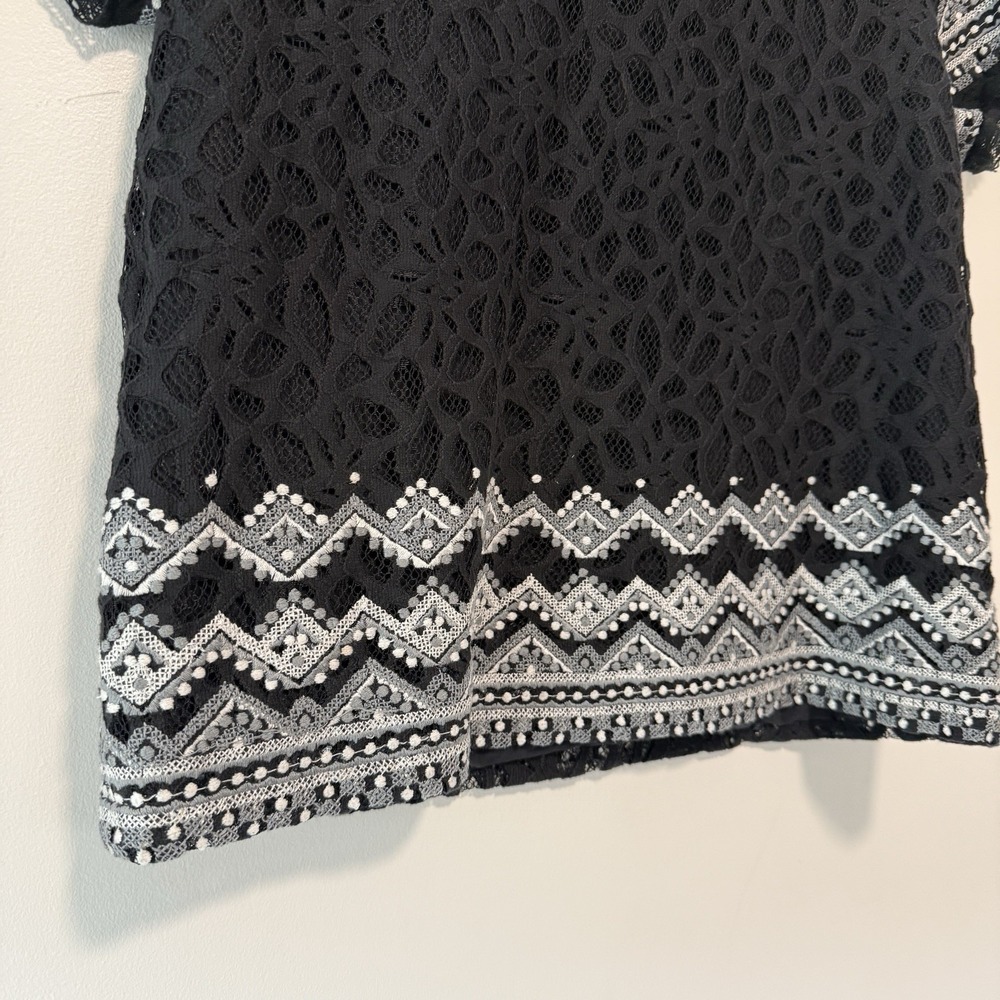 Sea New York Black Lace Short Sleeve Blouse Size 6 - Picture 2 of 5